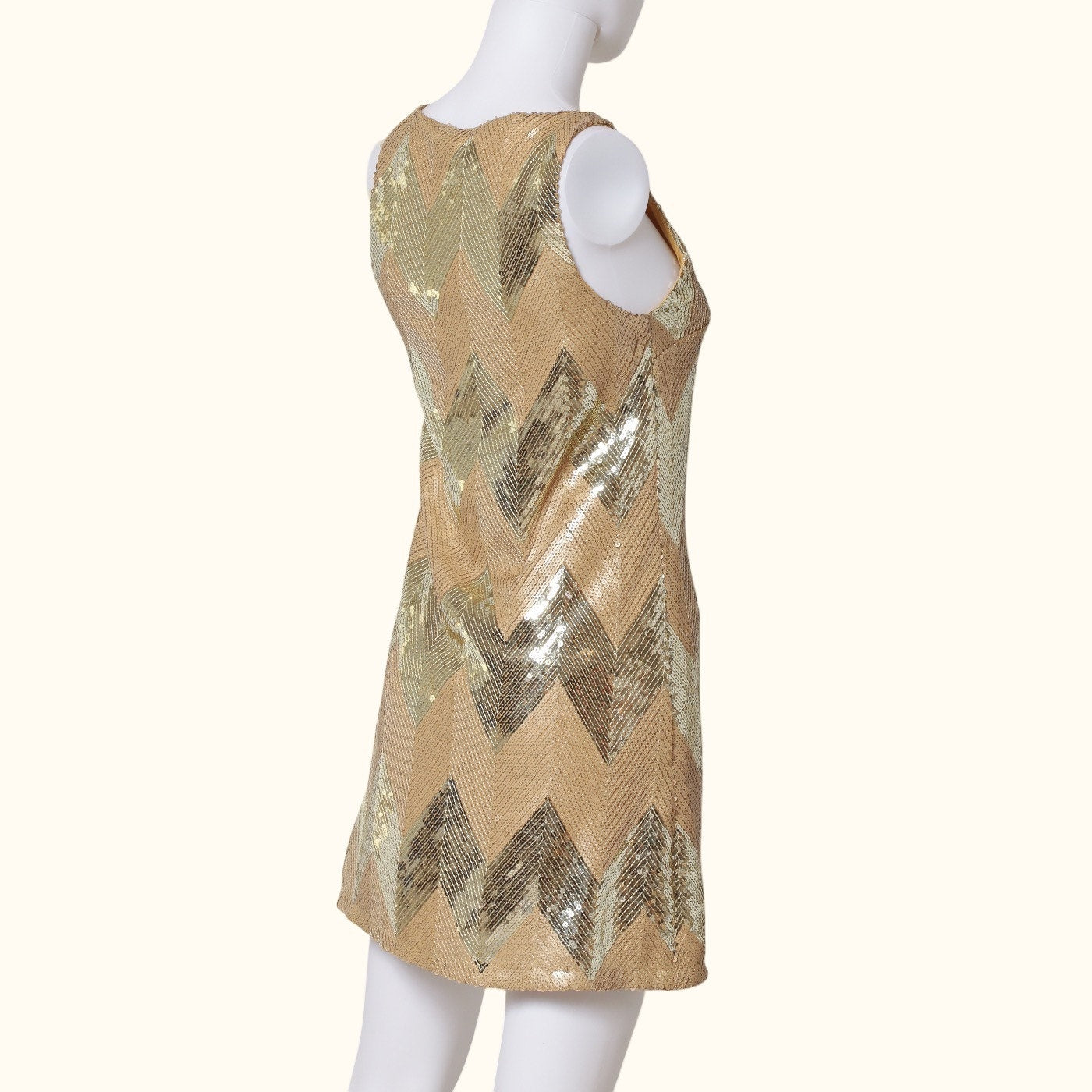 REBECCA MINKOFF Gold Chevron Sequin Sleeveless Shift Mini Dress