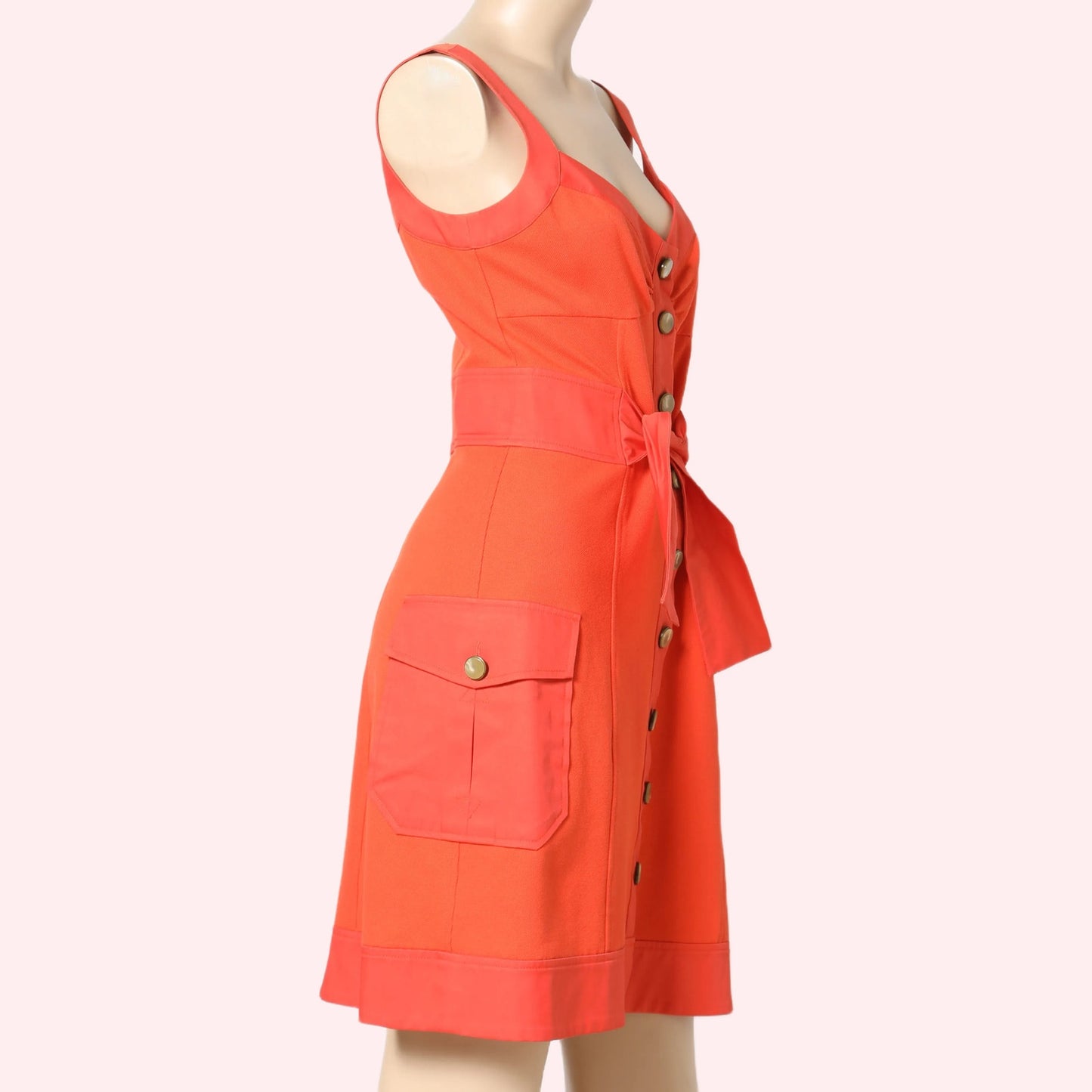 DIANE VON FURSTENBERG Orange V-Neck Button-Up Mini Dress