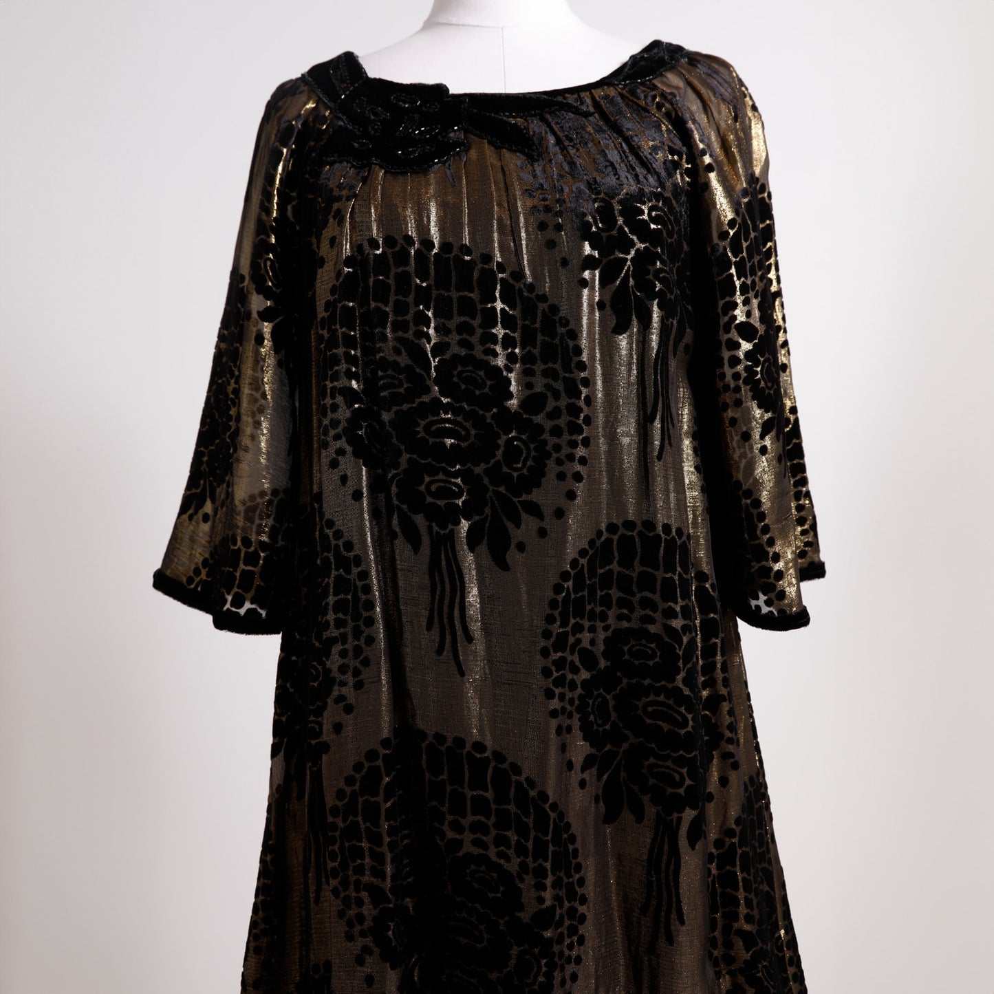 BCBGMAXAZRIA RUNWAY Vintage Gold and Black Velvet Silk Dress