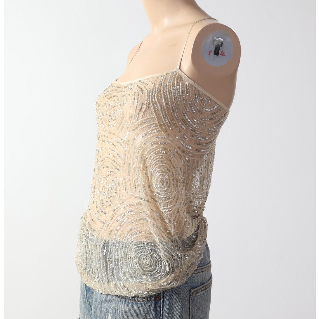 TOPSHOP KATE MOSS Vintage Cream Beaded Mesh Camisole Tank Top