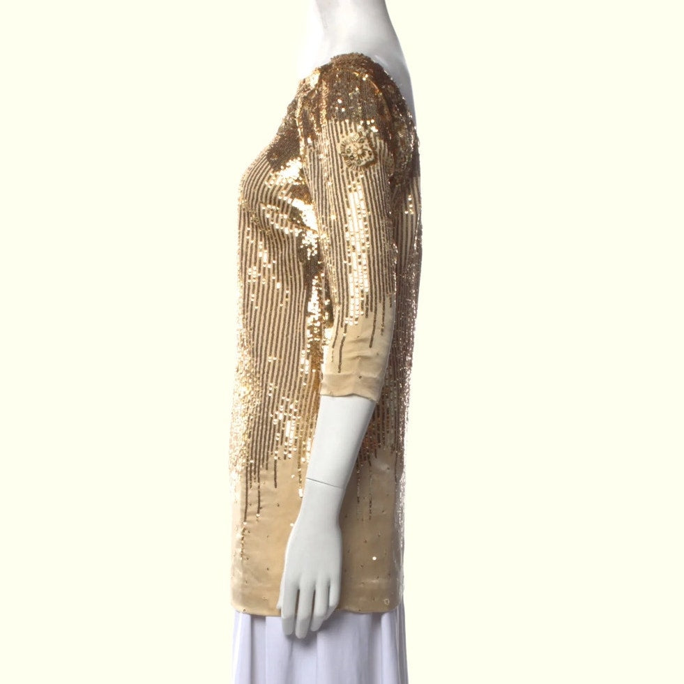 HALSTON HERITAGE Gold Sequin Mini Dress