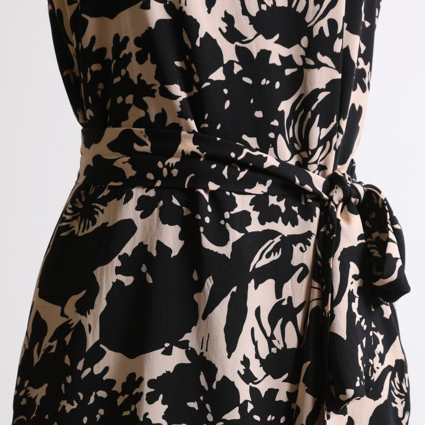 DIANE VON FURSTENBERG Vintage Black and Nude Floral Print Silk Mini Dress