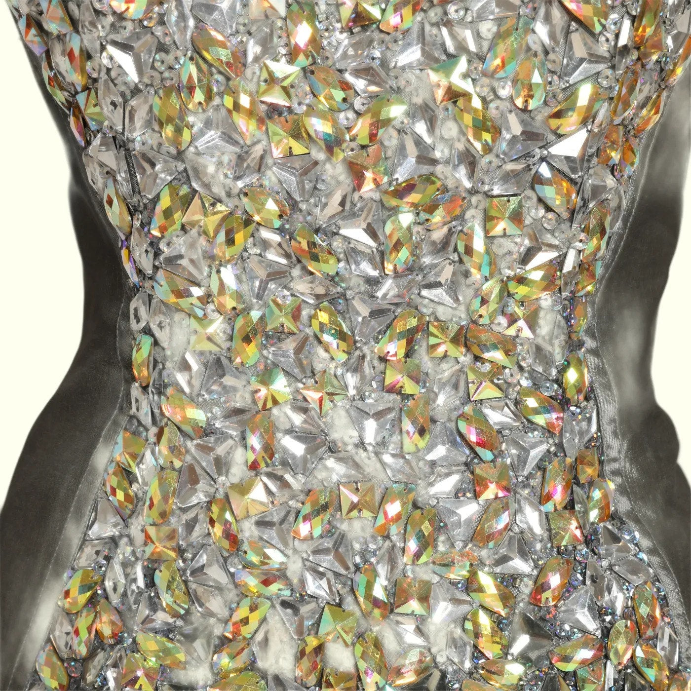 JOVANI Gray Multicolor Crystal Embellished Strapless Mini Dress