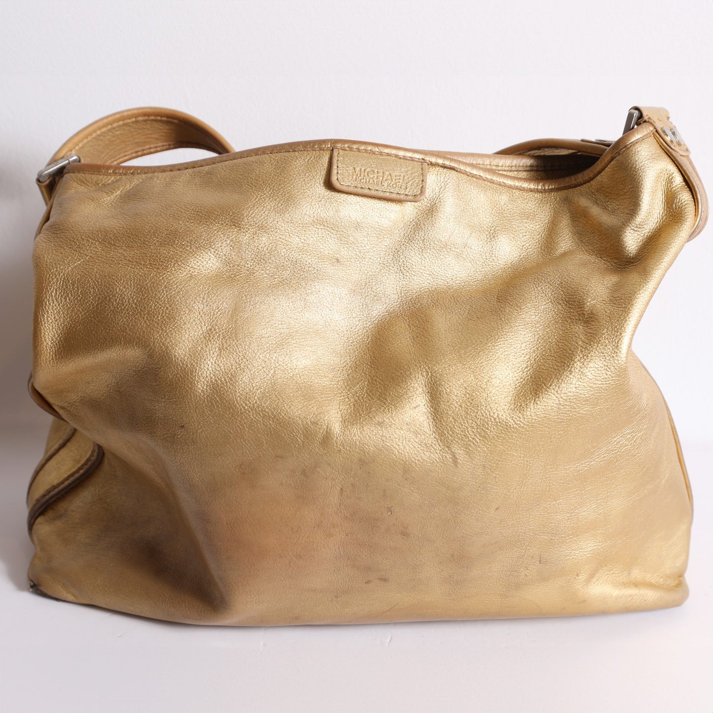 MICHAEL KORS Vintage Gold Metallic Leather Shoulder Tote Bag