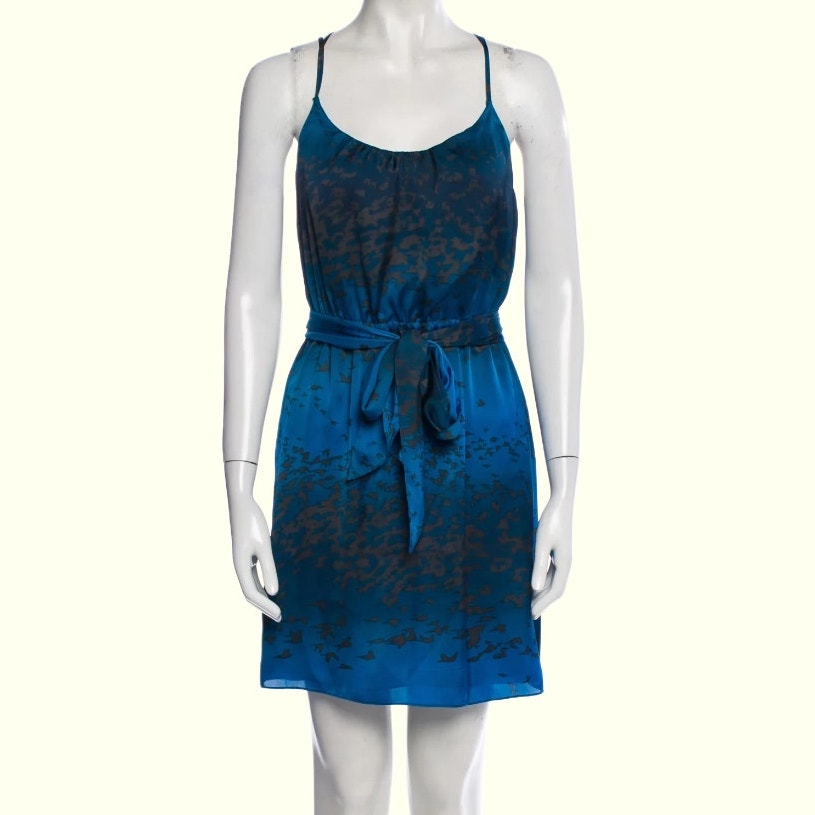 REBECCA TAYLOR Blue Printed Mini Slip Dress