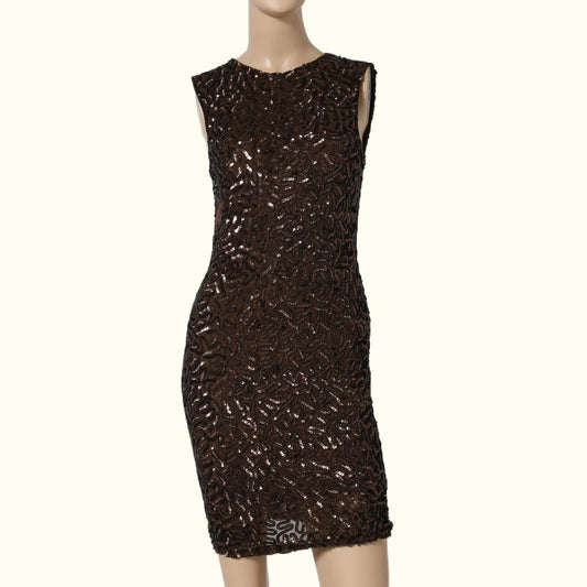 ALICE + OLIVIA Bronze Sequin Crew Neck Mini Dress