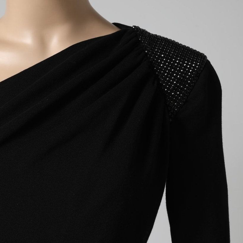 ROBERT RODRIGUEZ Black One Shoulder Crystal Embellished Mini Dress