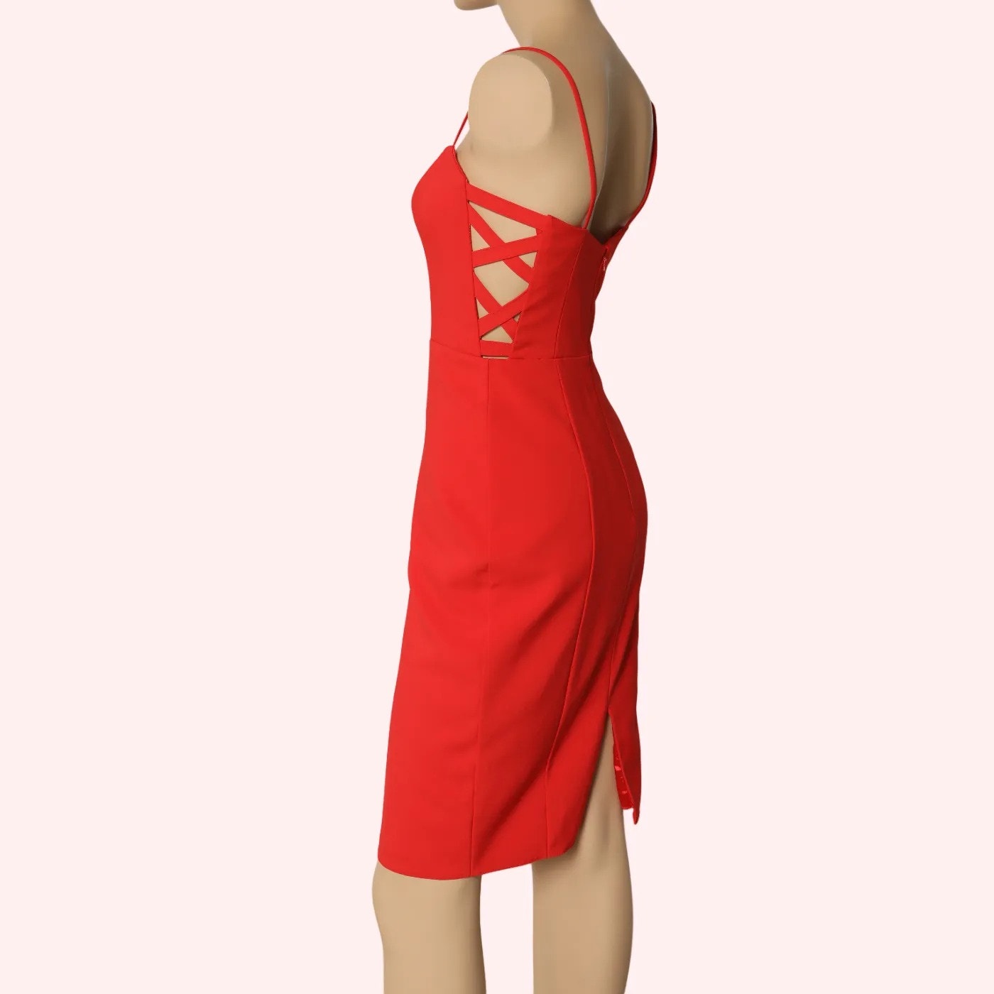 THEIA Red Side Panel Strappy Sheath Knee Length Dress