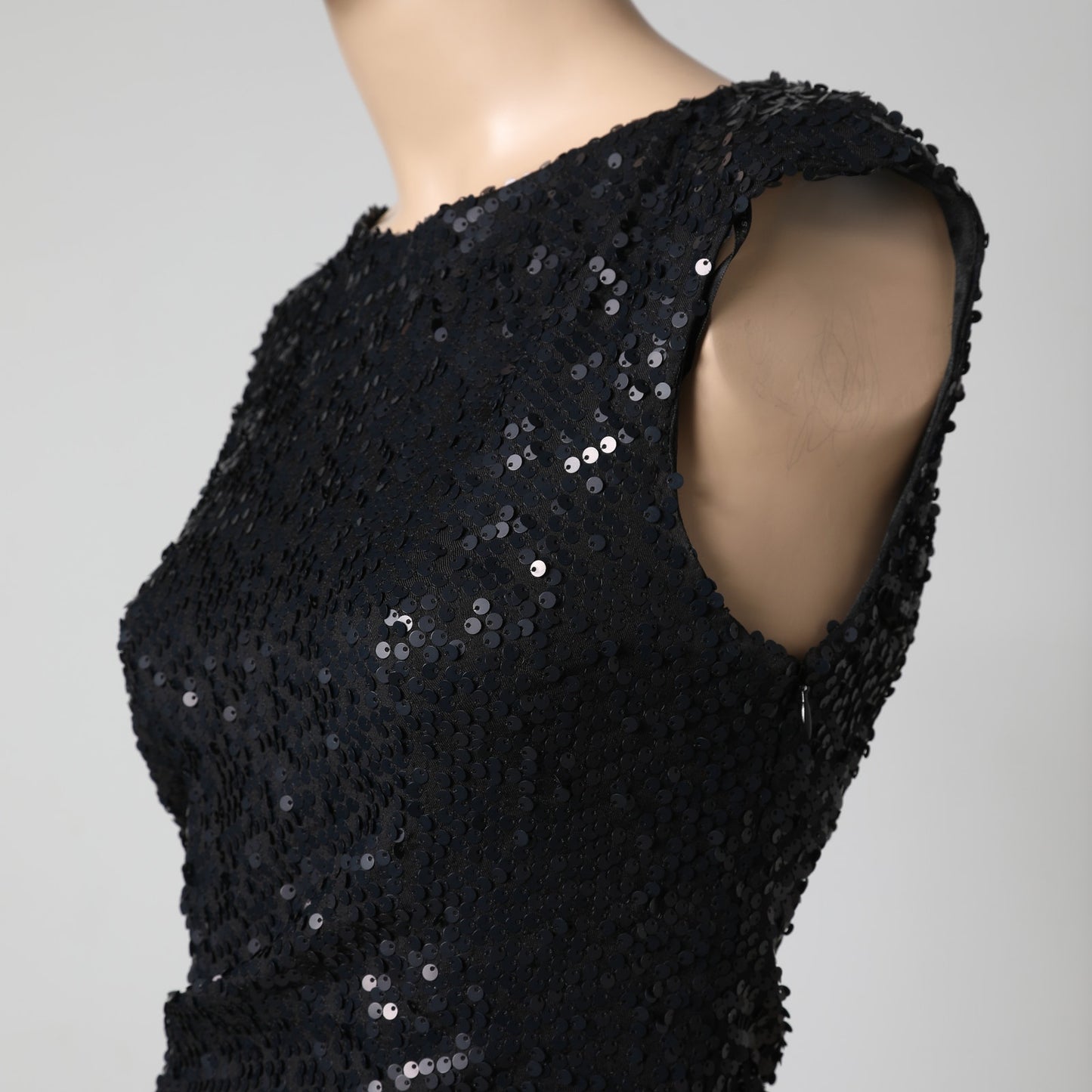 DAVID MEISTER Black Sequin Sleeveless Midi Dress