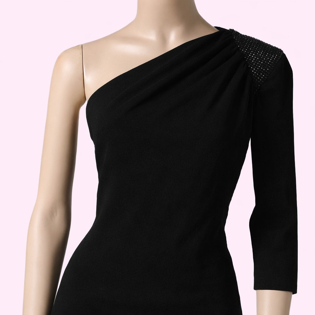 ROBERT RODRIGUEZ Black One Shoulder Crystal Embellished Mini Dress
