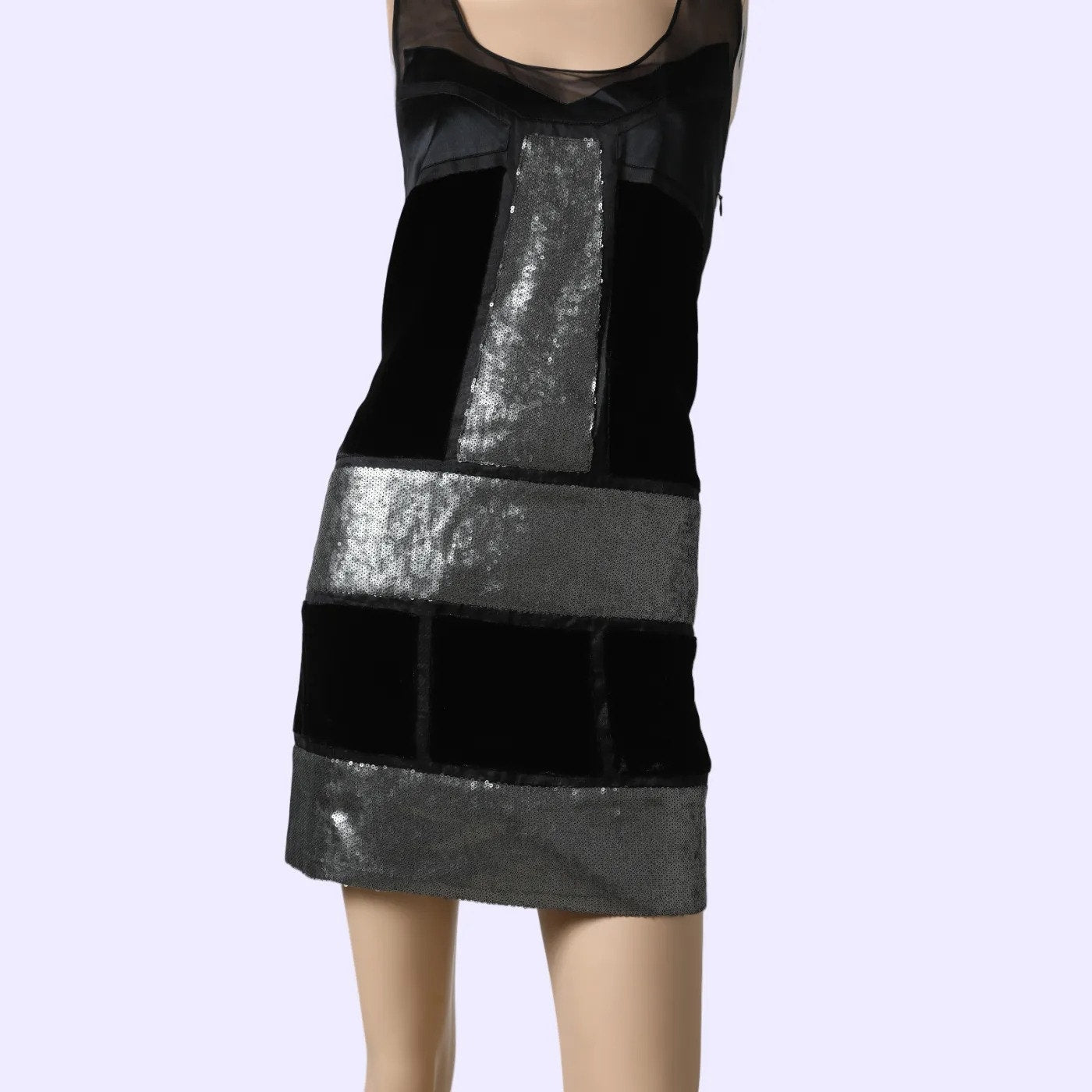 DIANE VON FURSTENBERG Black Velvet Silver Sequin Mini Dress