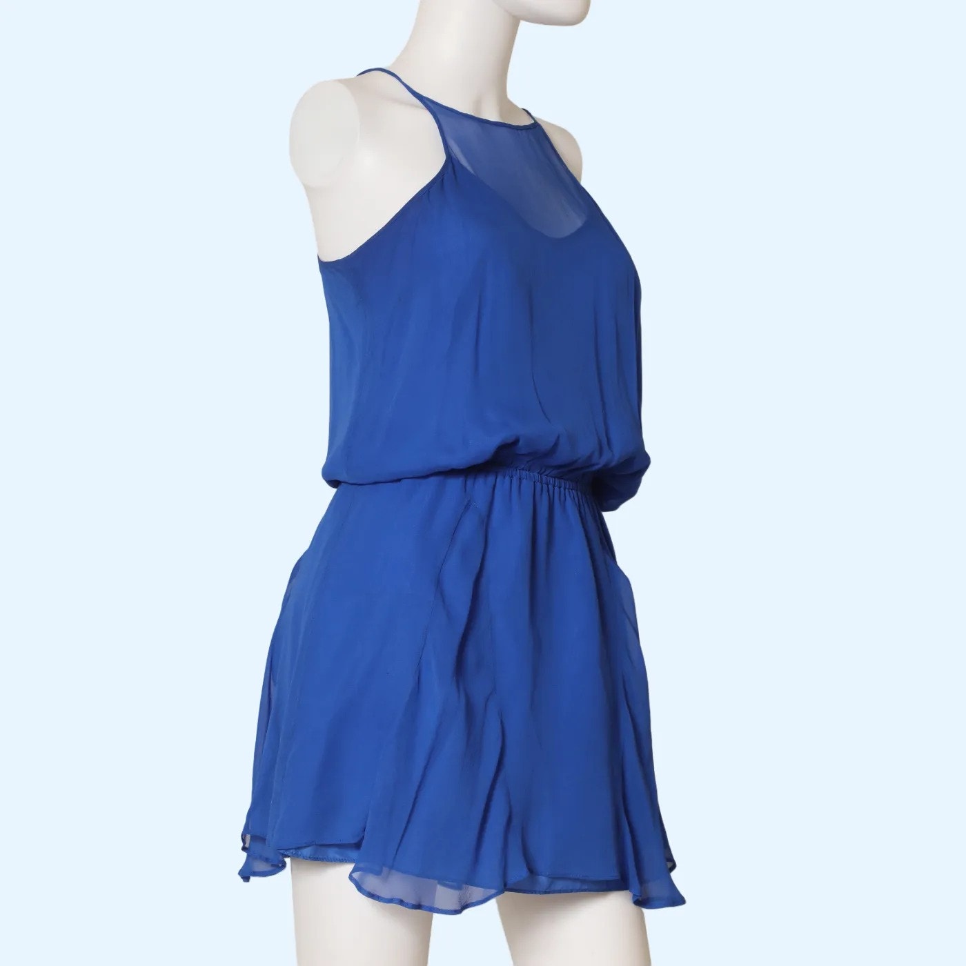 MASON Blue Silk Chiffon Sheer Panel Mini Dress