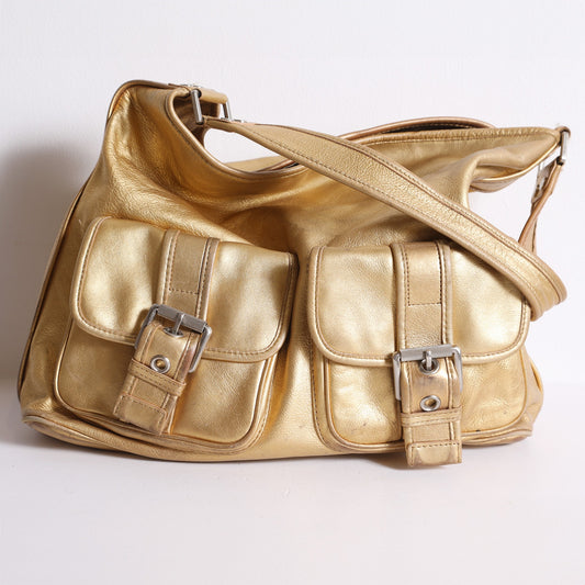 MICHAEL KORS Vintage Gold Metallic Leather Shoulder Tote Bag