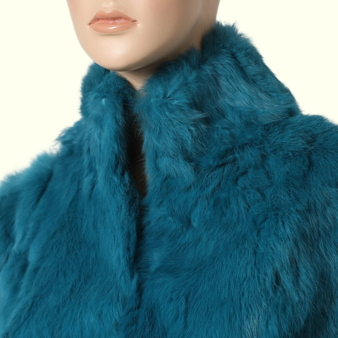 TAXI Vintage Y2K Turquoise Blue Cropped Genuine Fur Jacket