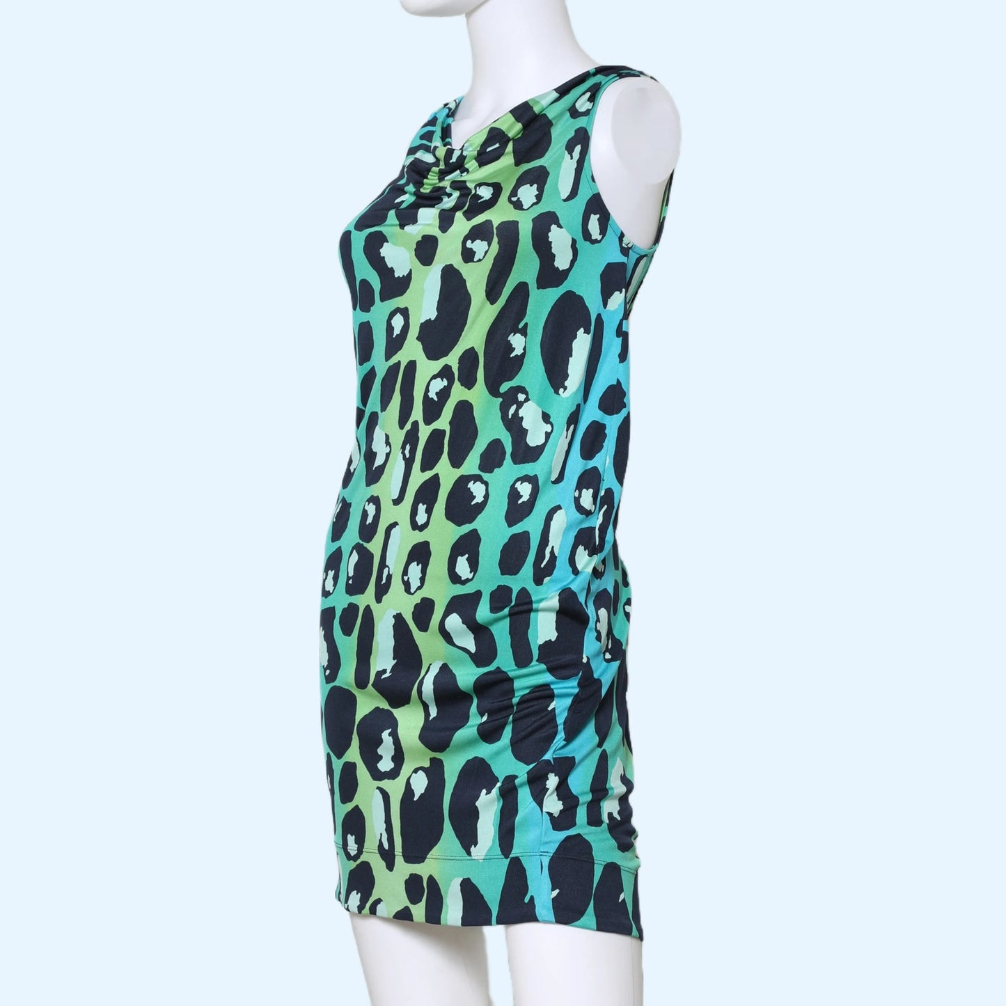 DIANE VON FURSTENBERG Blue Green Animal Print Silk Mini Dress