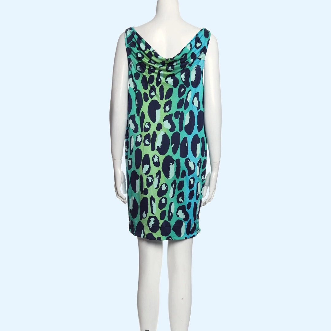 DIANE VON FURSTENBERG Blue Green Animal Print Silk Mini Dress
