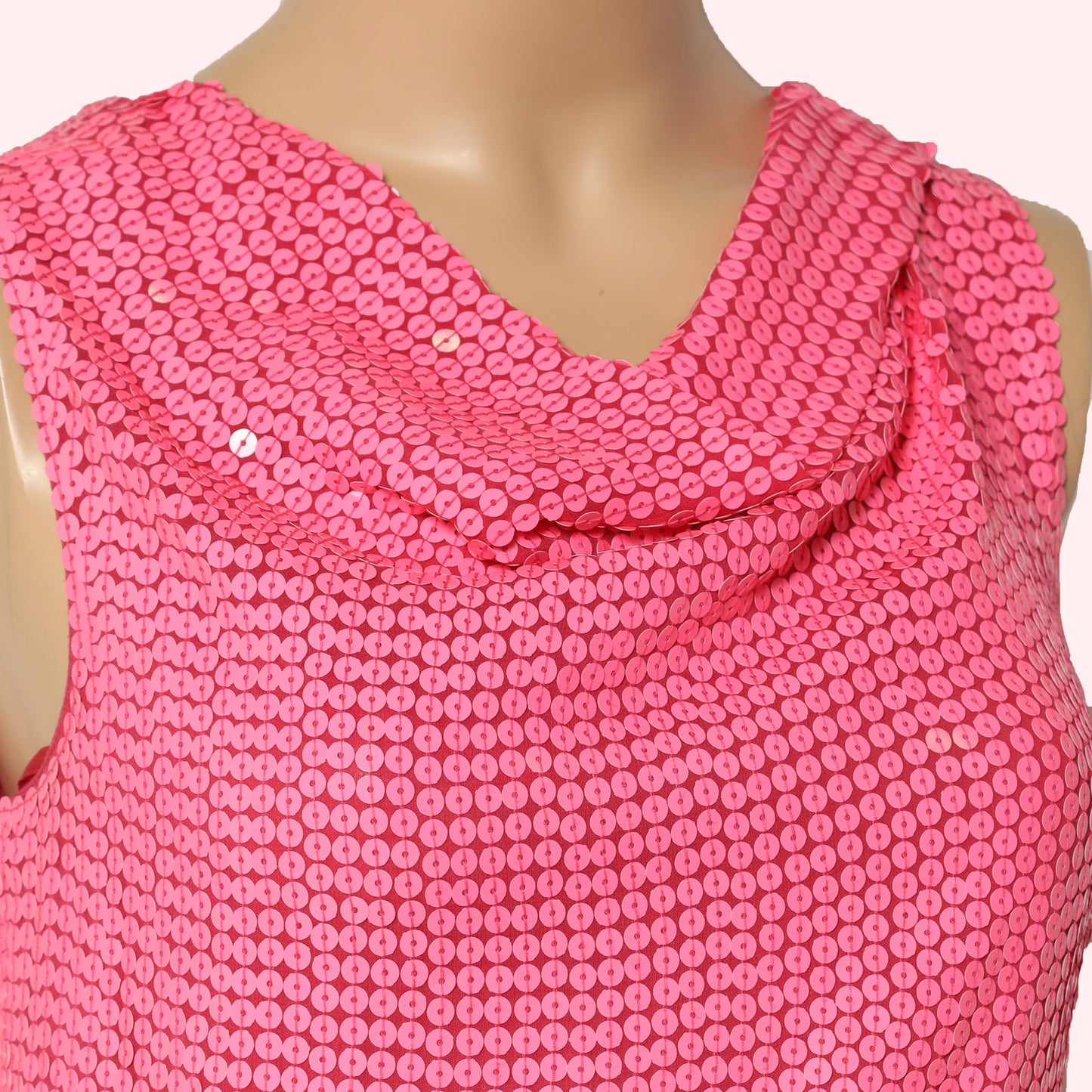 DIANE VON FURSTENBERG Pink Sequin Silk Cowl Neck Mini Dress
