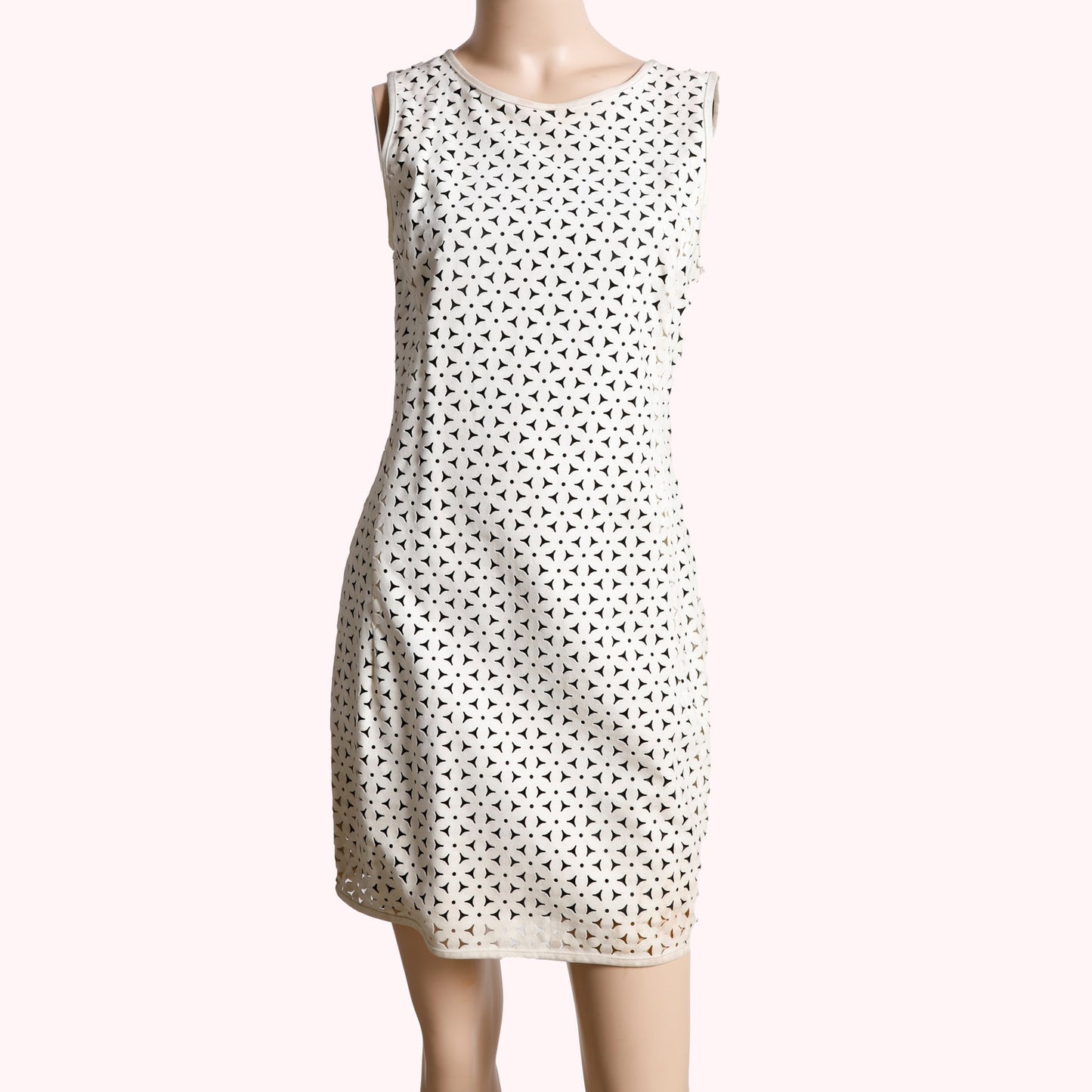 MARK EISEN COLLECTION Vintage White Faux Suede Laser Cut Dress