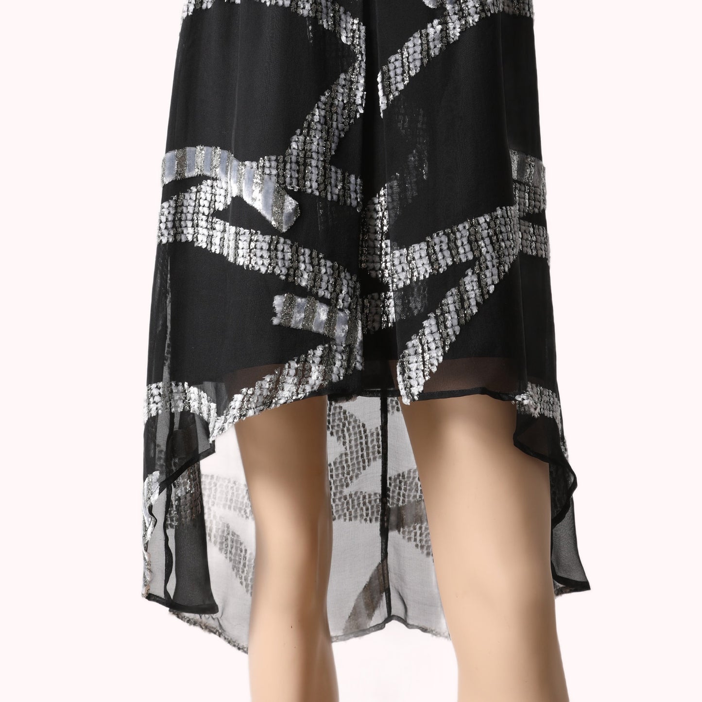 MARC JACOBS Black Silver Metallic Jacquard High-Low Silk Midi Dress