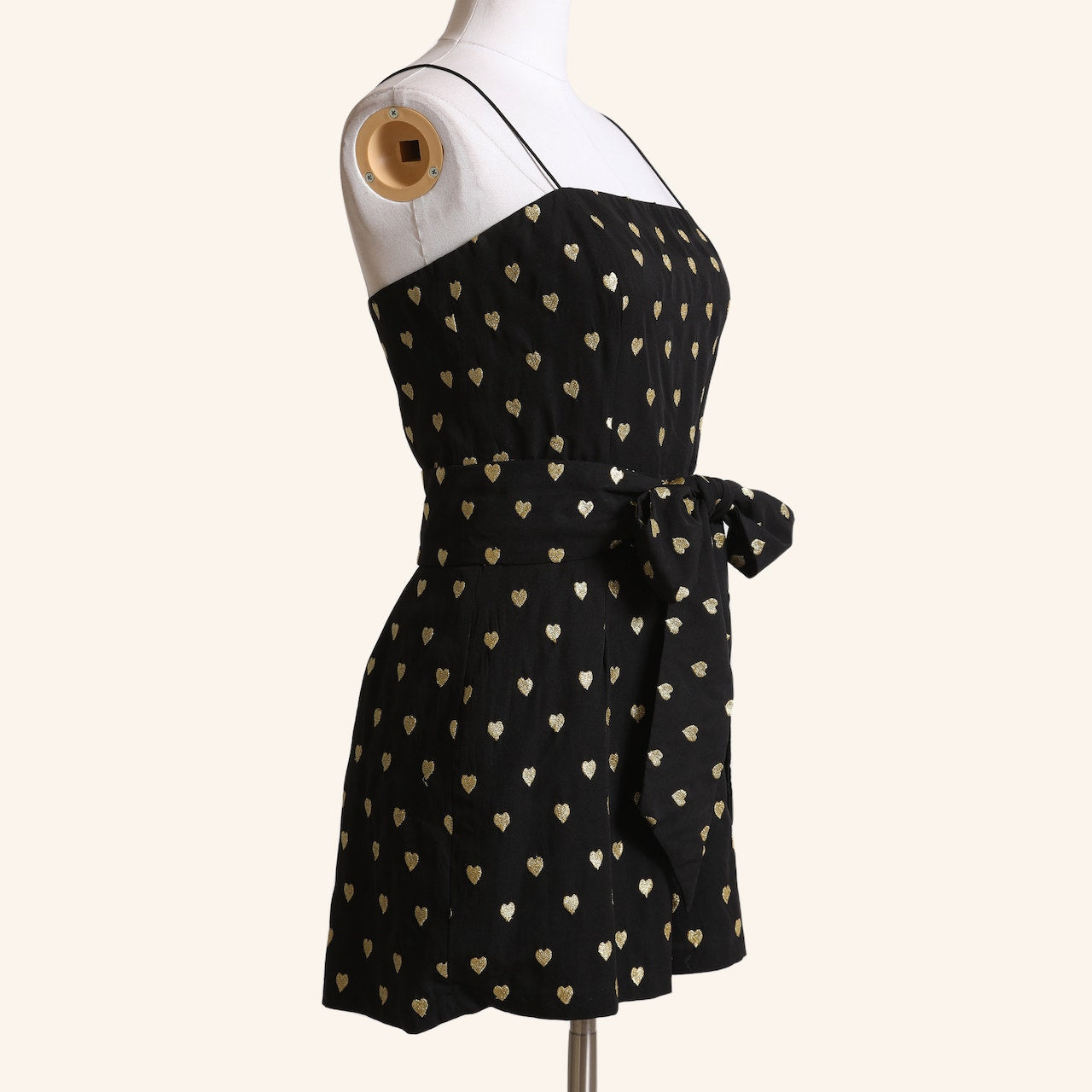 TOPSHOP KATE MOSS Vintage Black and Gold Heart Print Mini Romper