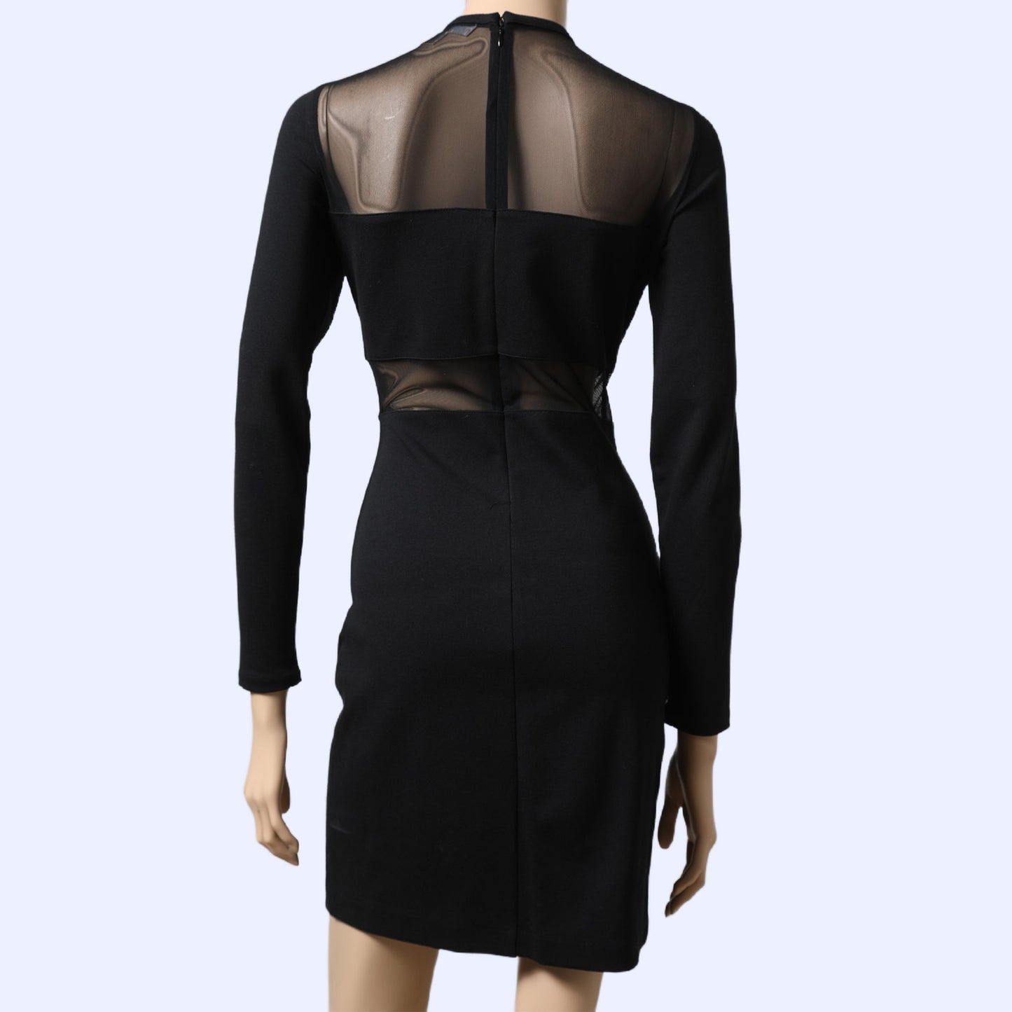 MICHAEL KORS Black Mesh Panel Long Sleeve Bodycon Dress