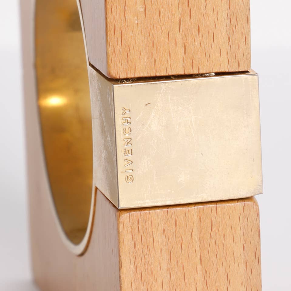 GIVENCHY Vintage Wood with Gold Accents Square Bangle Bracelet