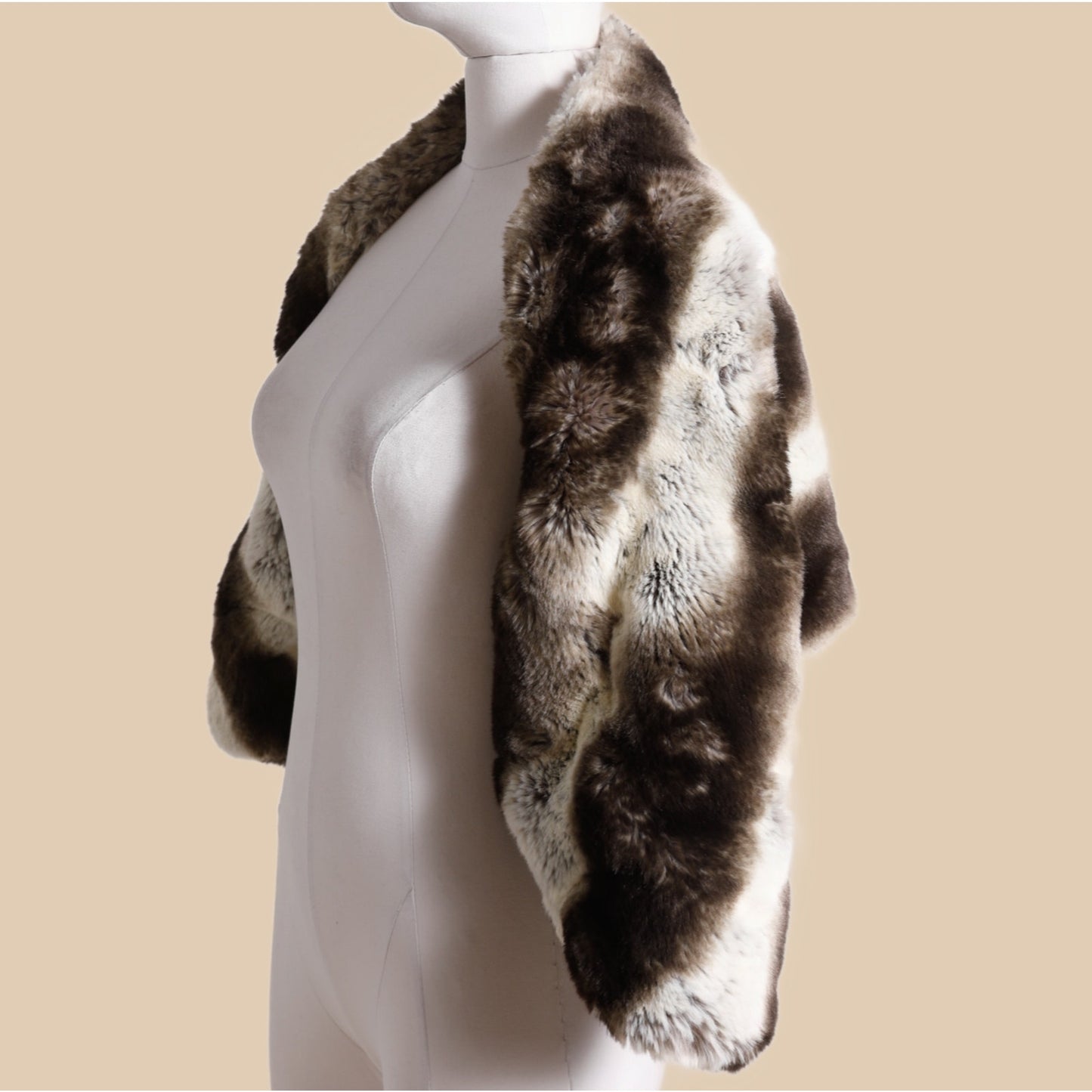 WILD INSTINCT Brown and White Faux Fur Shrug