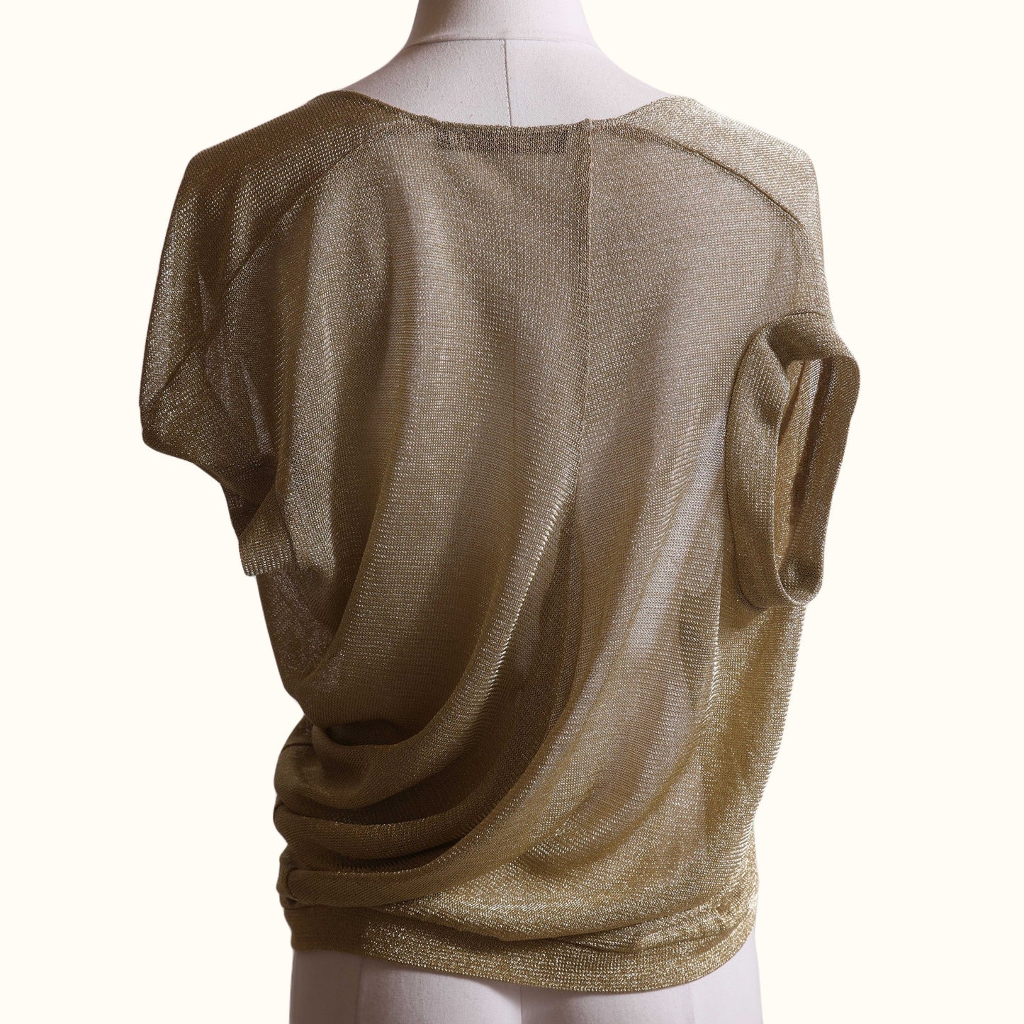 CATHERINE BRICKHILL Vintage Y2K Metallic Gold Draped Short Sleeve Top