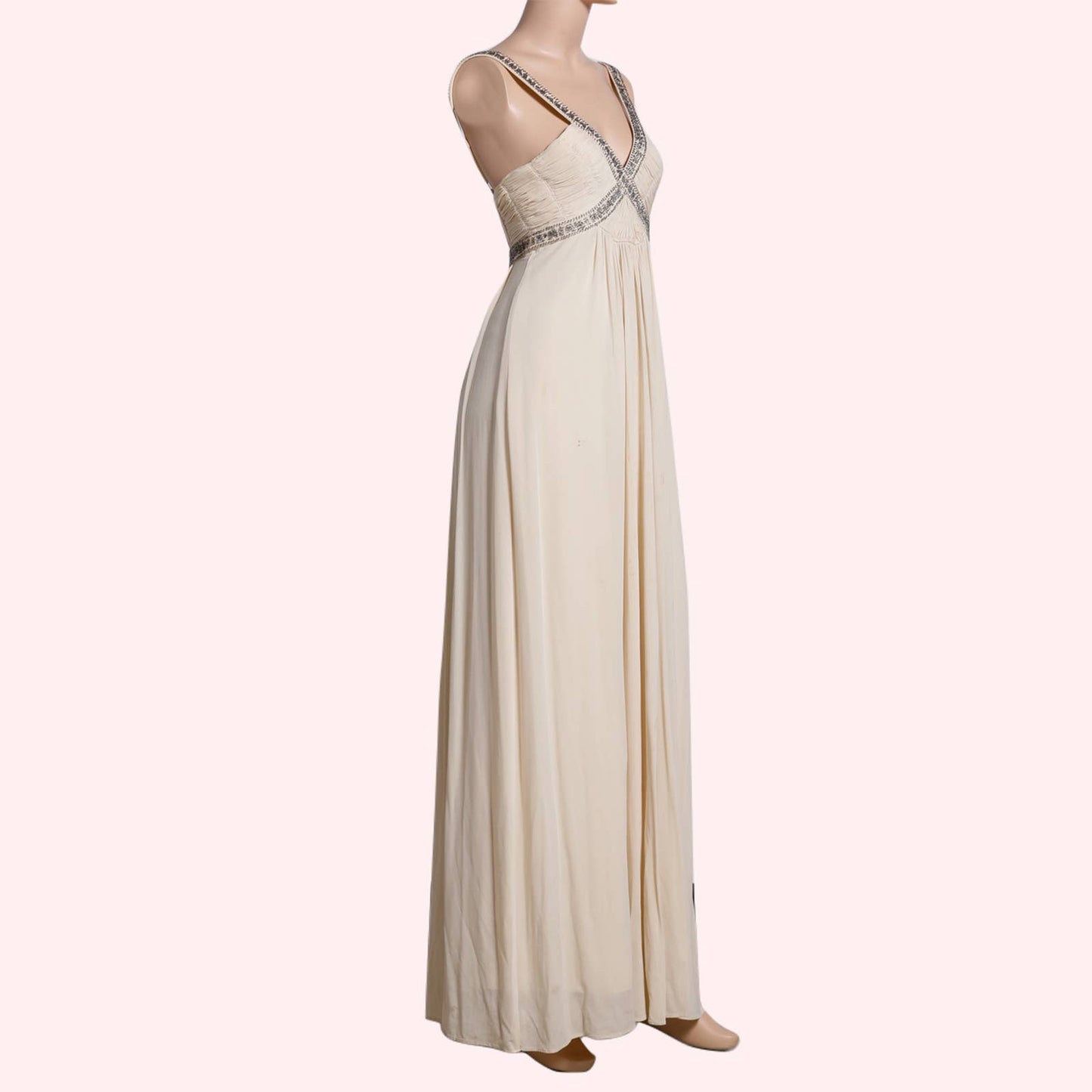 BCBGMAXAZRIA Embellished Cream Evening Gown / Maxi Dress