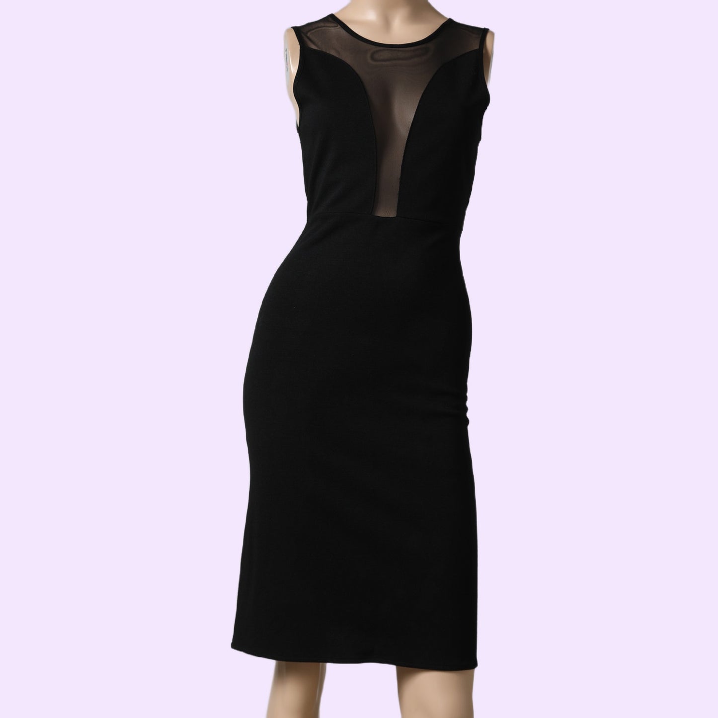 FOR LOVE & LEMONS Black Mesh Illusion Neckline Sleeveless Dress