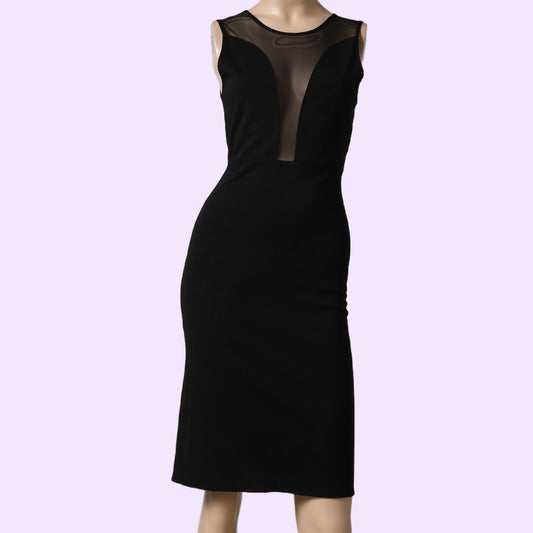 FOR LOVE & LEMONS Black Mesh Illusion Neckline Sleeveless Dress