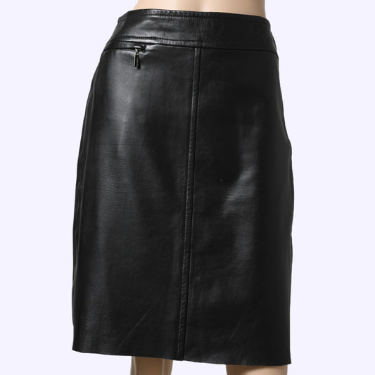 BCBGMAXAZRIA Vintage Black Leather Knee Length Pencil Skirt