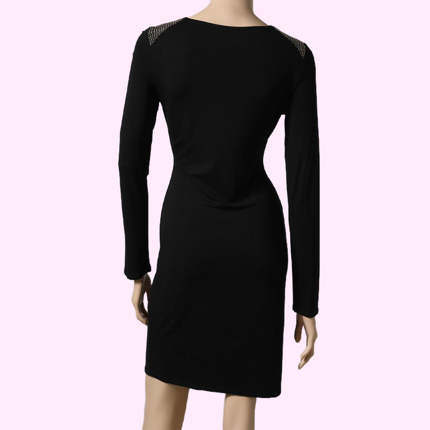 VINCE CAMUTO Black Jersey Gold Studded Shoulder Sheath Dress