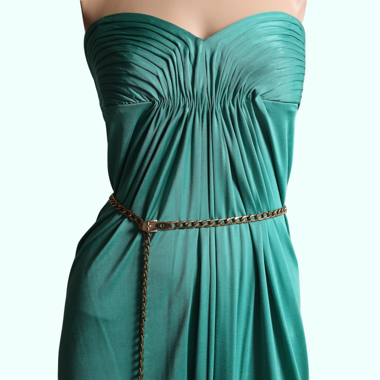BCBGMAXAZRIA Vintage Teal Blue Strapless Ruched Mini Dress