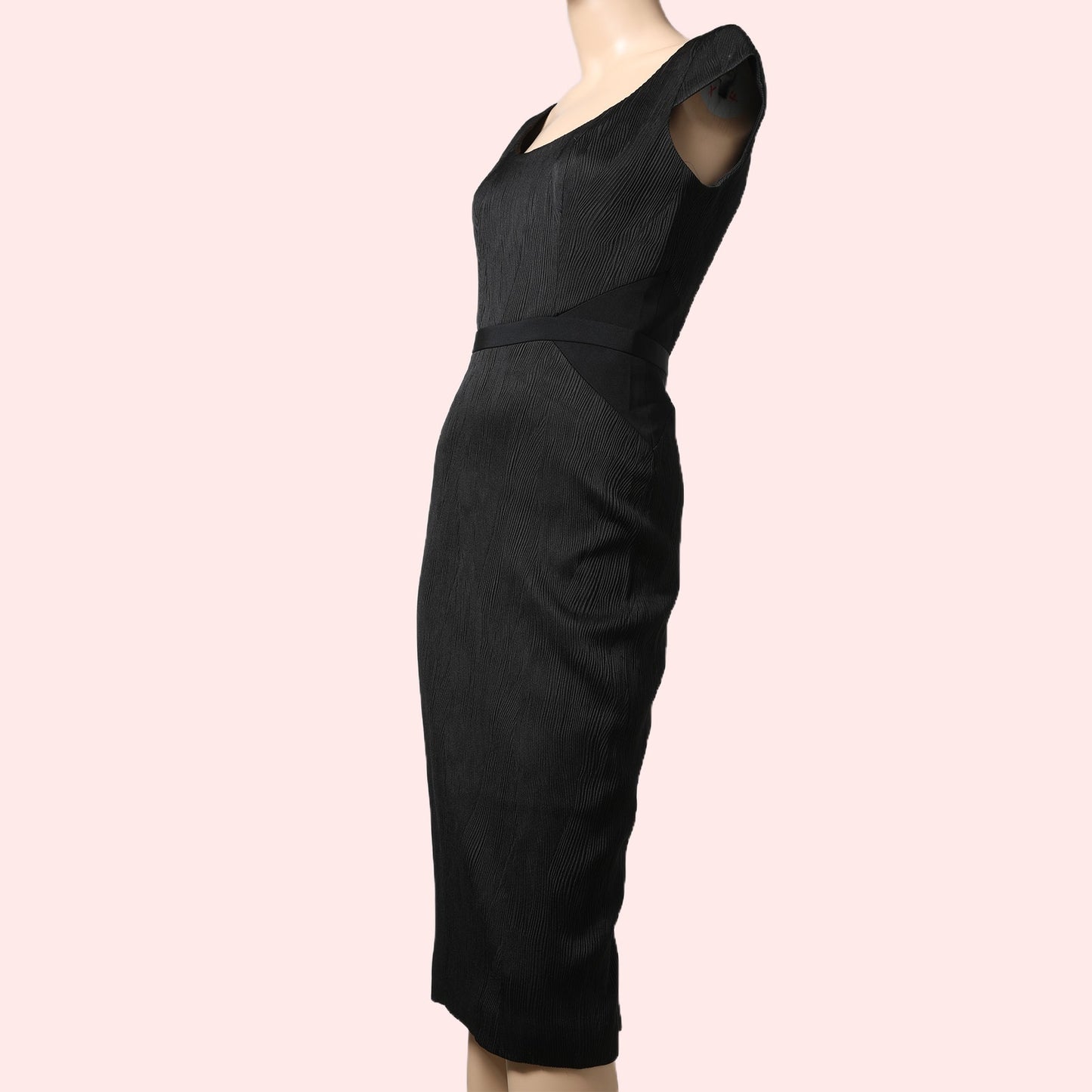 JAY GODFREY Black Scoop Neck Textured Pencil Dress