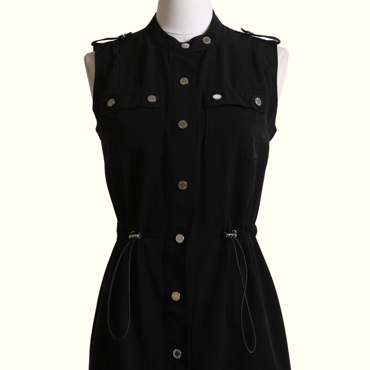 CALVIN KLEIN Black Sleeveless Snap Button Utility Dress