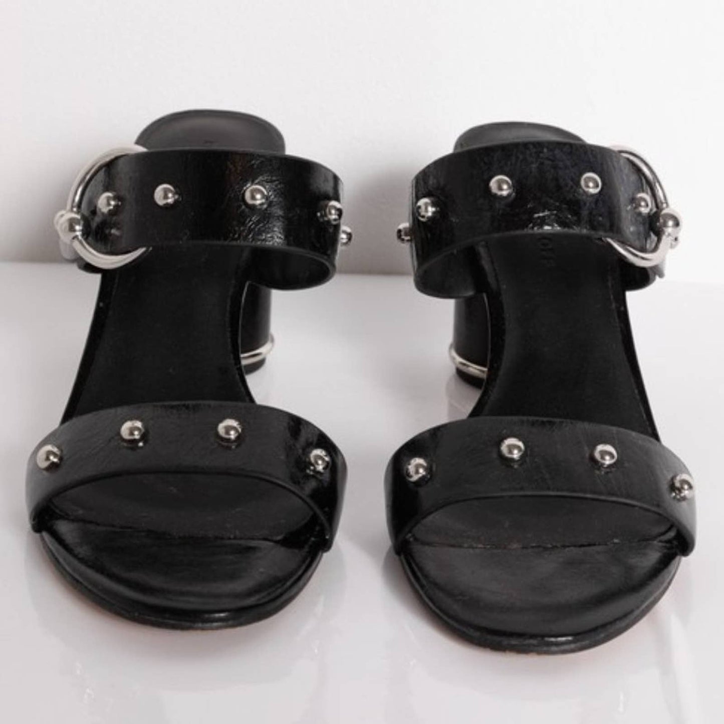 REBECCA MINKOFF Black Studded Leather Heeled Sandals