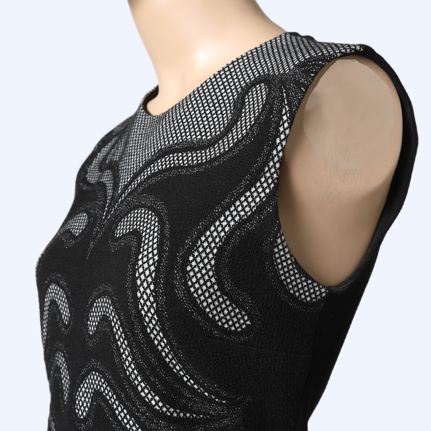 DIANE VON FURSTENBERG Stagewave Black Geometric Knit Wool Blend Sheath Dress