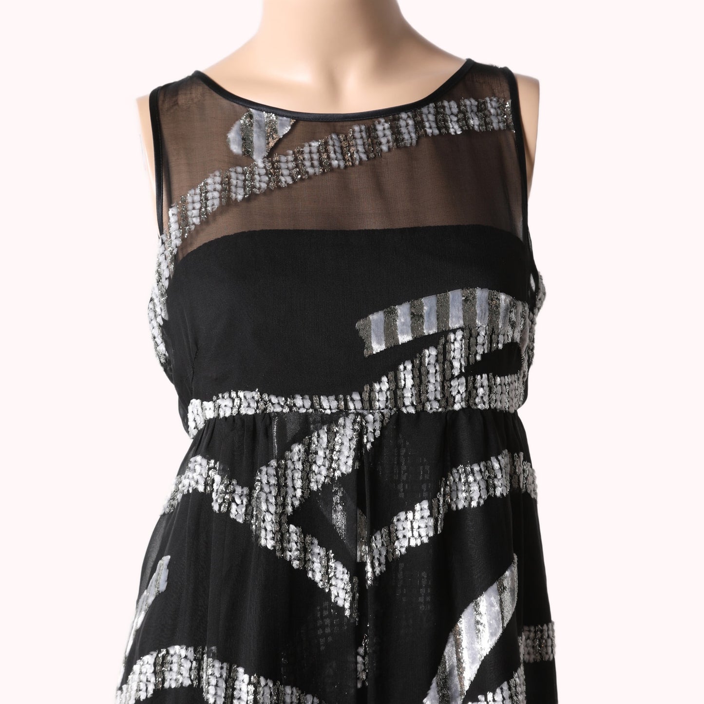 MARC JACOBS Black Silver Metallic Jacquard High-Low Silk Midi Dress