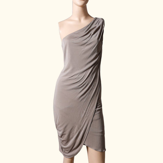 RAMY BROOK Light Gray One Shoulder Draped Dress