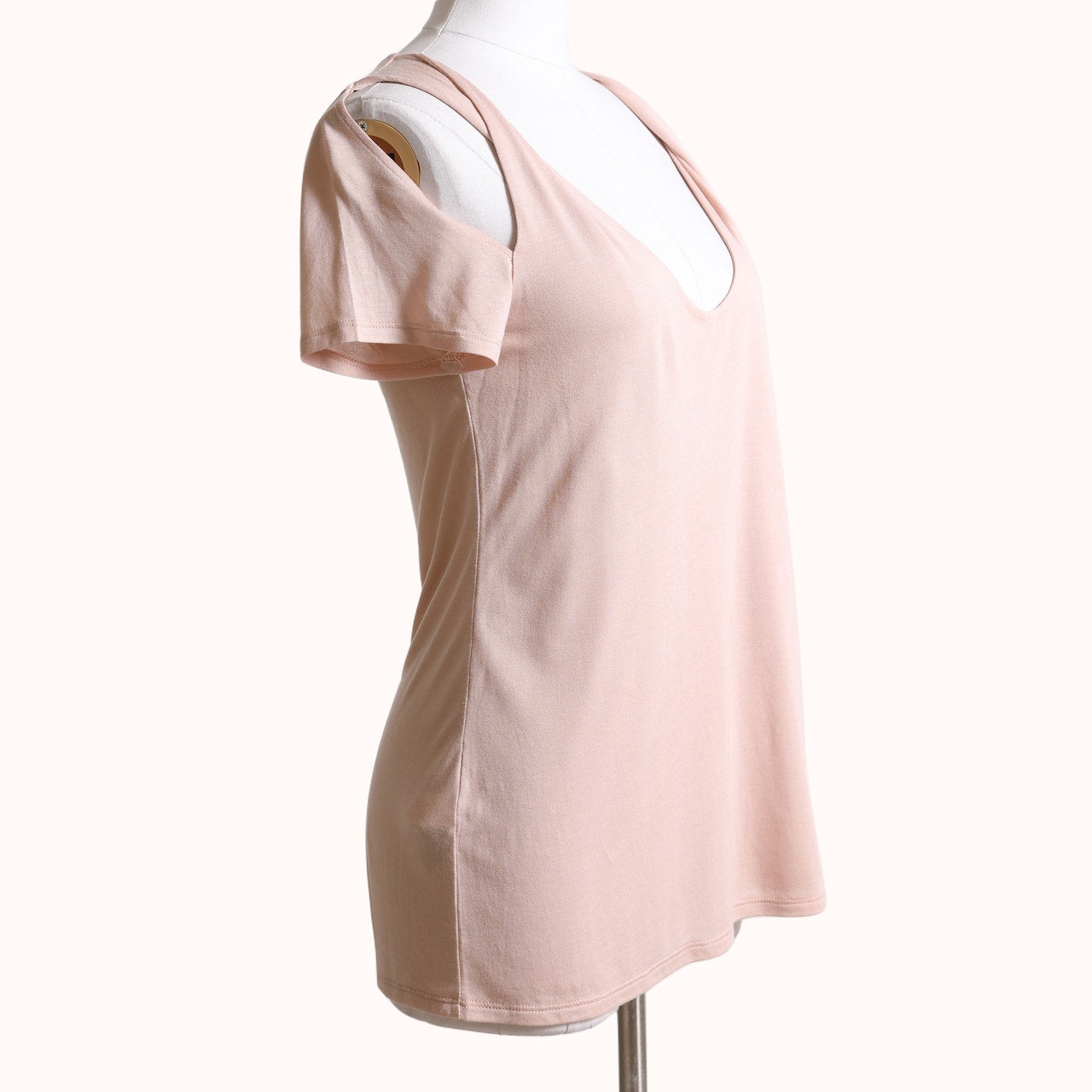 BCBGMAXAZRIA Vintage Blush Cold Shoulder Short Sleeve Tunic Top