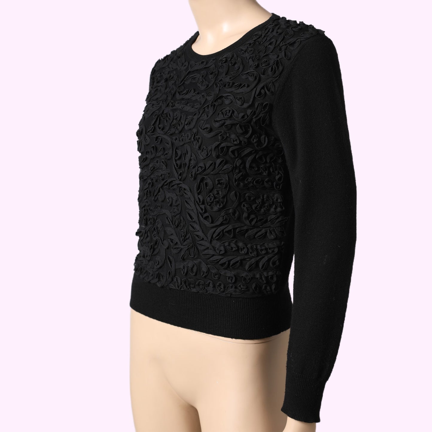 VIVIENNE TAM Black Wool Cord Embroidered Crewneck Sweater