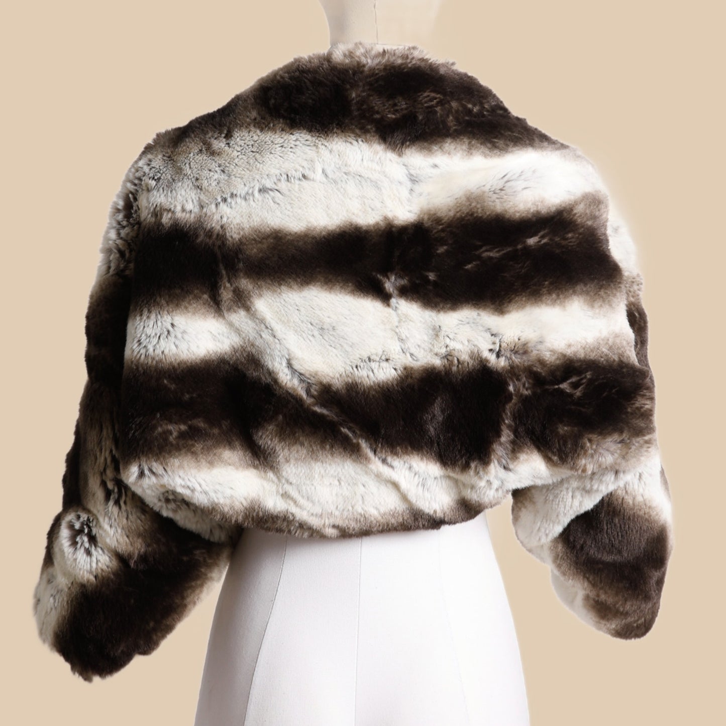 WILD INSTINCT Brown and White Faux Fur Shrug