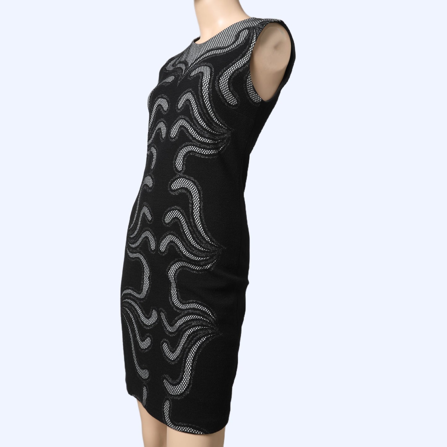 DIANE VON FURSTENBERG Stagewave Black Geometric Knit Wool Blend Sheath Dress