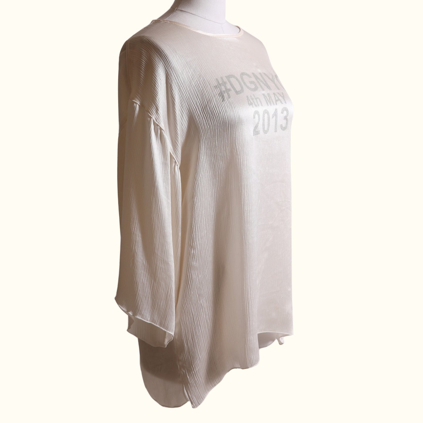 DOLCE & GABBANA Cream Crinkled Silk Logo Oversized Top