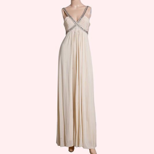 BCBGMAXAZRIA Embellished Cream Evening Gown / Maxi Dress