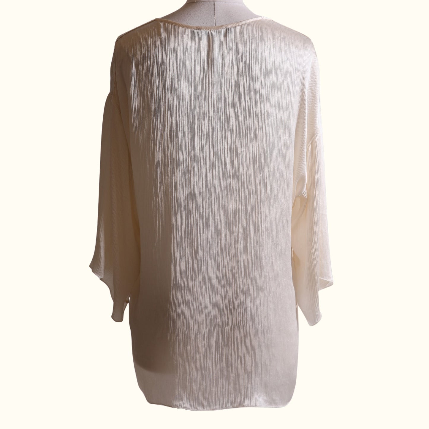 DOLCE & GABBANA Cream Crinkled Silk Logo Oversized Top
