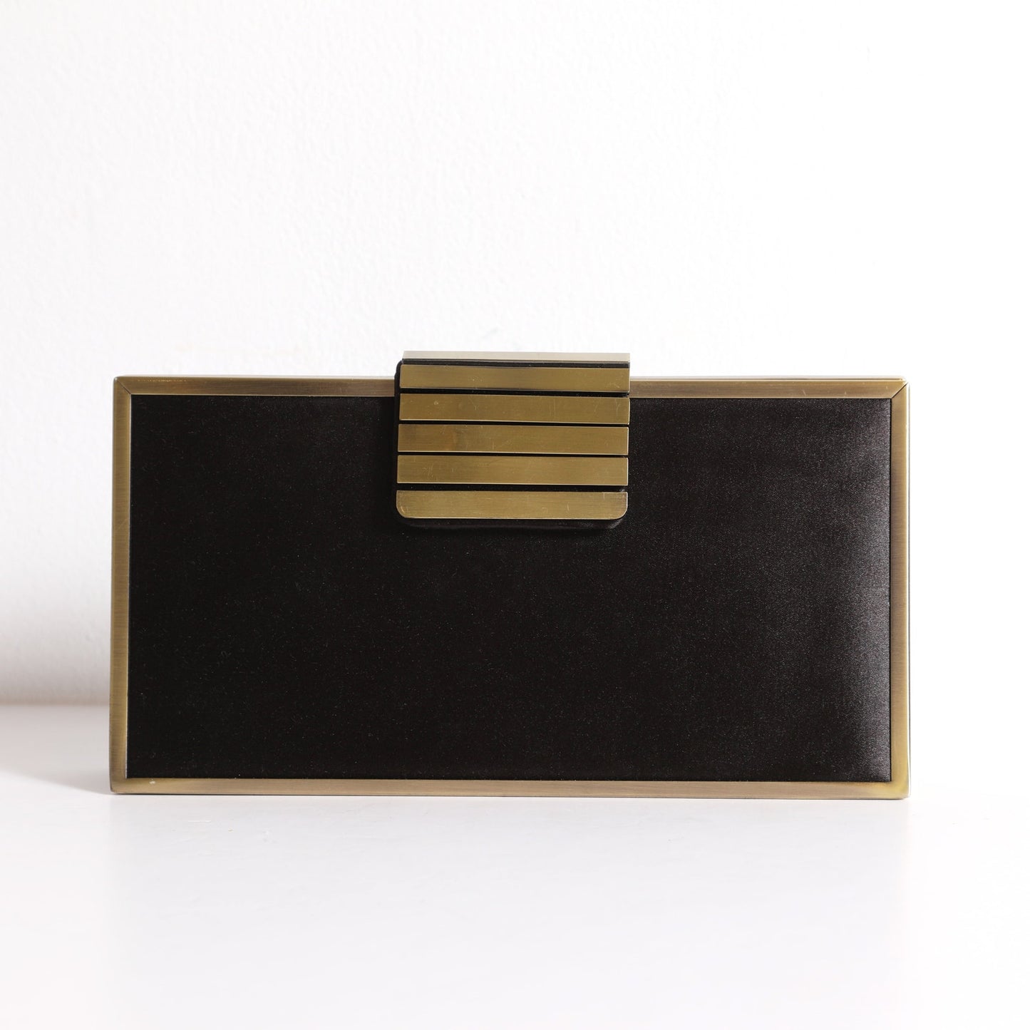 BCBGMAXAZRIA Black Box Retro Style Clutch with Gold Details + Chain