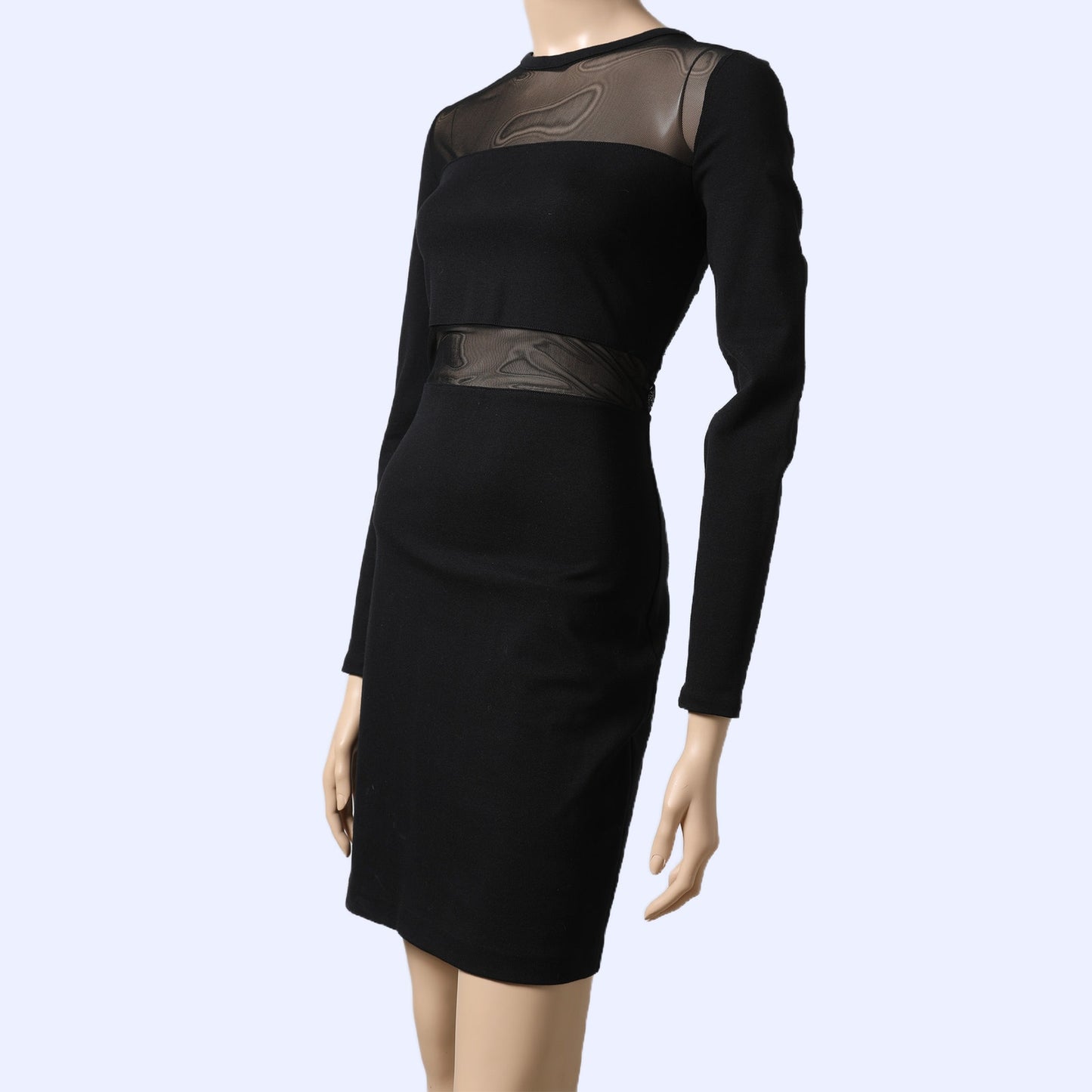 MICHAEL KORS Black Mesh Panel Long Sleeve Bodycon Dress