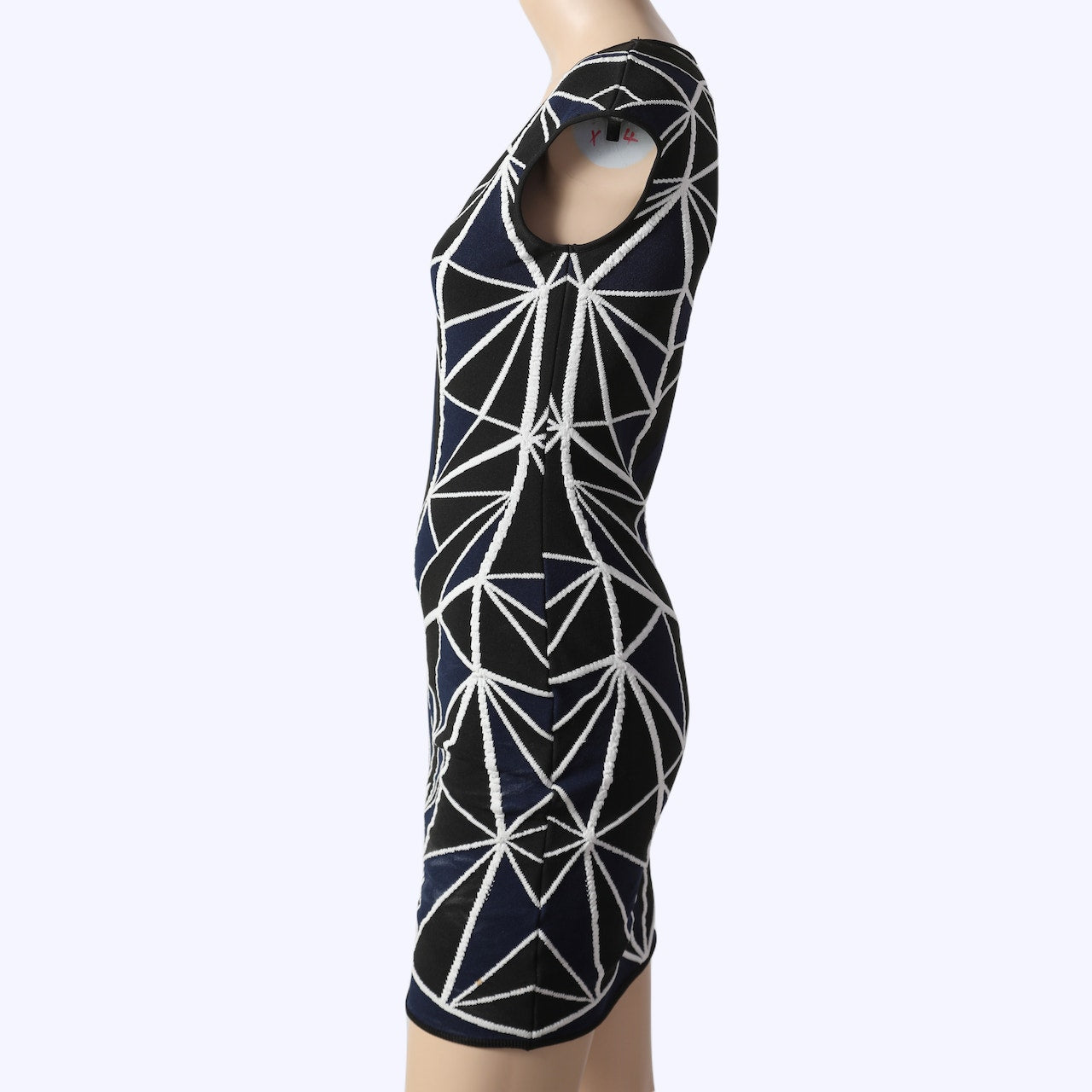 RVN Black White Geometric Jacquard Bodycon Mini Dress